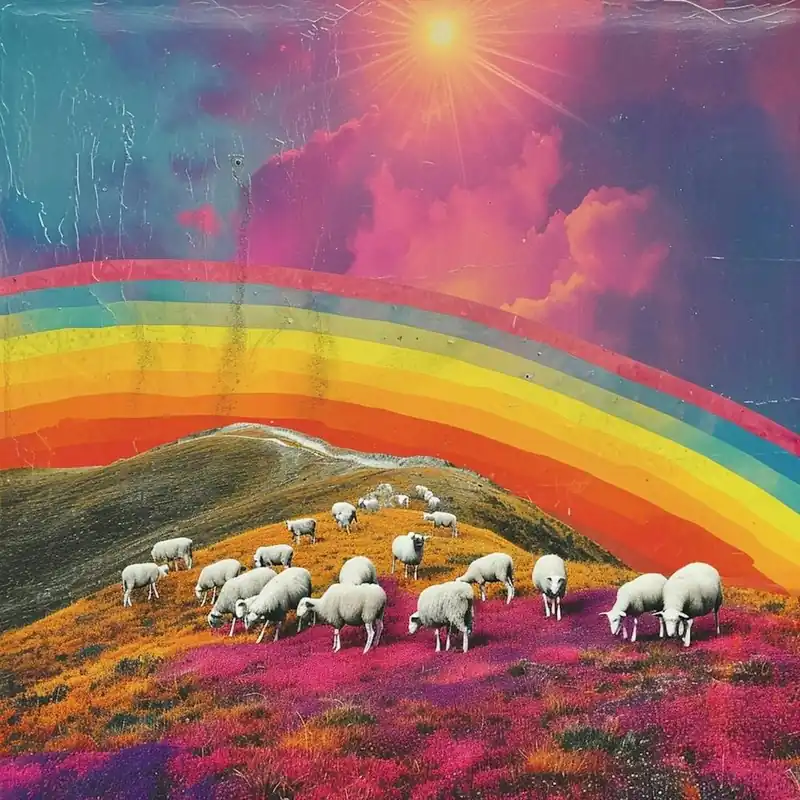 Sheep Retro Rainbow Collage 2 Worldwide Shipping