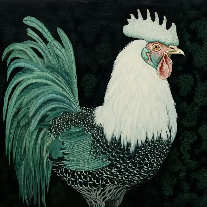 Ohara Koson Inspired Bird Painting Rooster 1 Square Price Drop