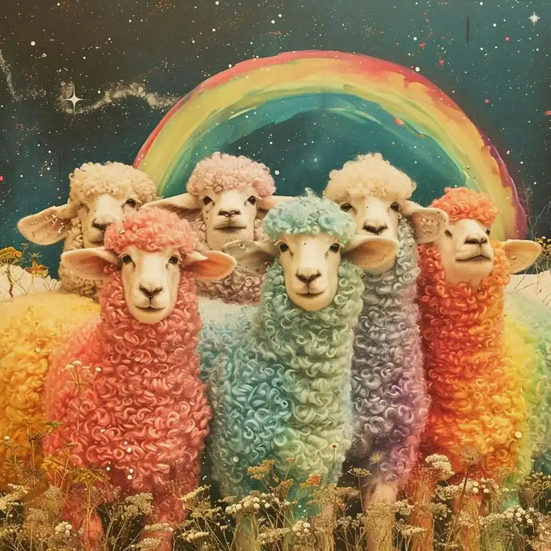 Rainbow Sheep Herd Retro Galaxy Collage Limited Time