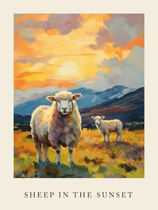 Scottish Highland Sheep In The Sunset Impressionism Style Professional Grade