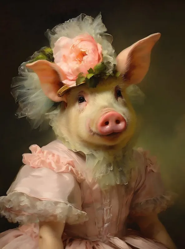 New Arrival Vintage Pig Portrait, Victorian Animal Portrait, Dressed Animal Prints, Farm Animal Art, Renaissance Animal Painting, Vintage Inspired Art