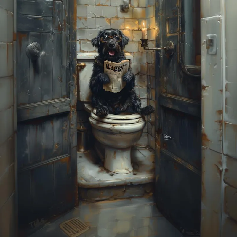 One Day Deal Labrador Reading Newspaper in the Loo