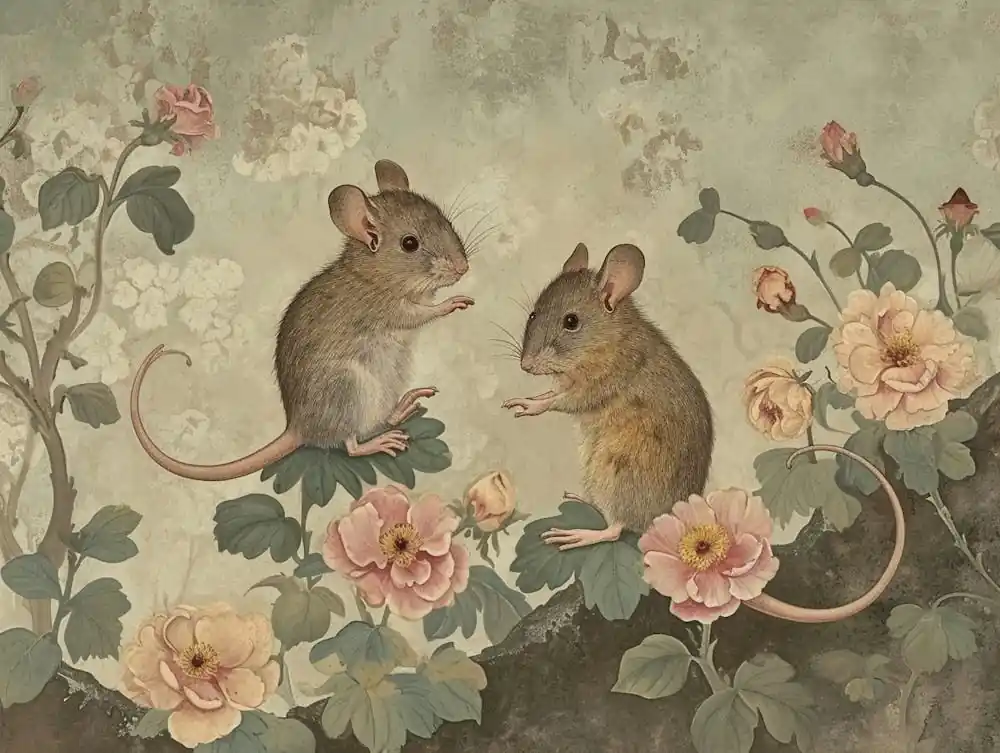 Floral Animal Illustration Mouse 2 Handmade