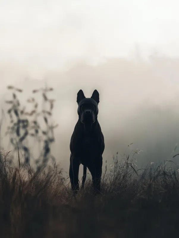Black Dog In The Field.Generated AI. Wall Crafted
