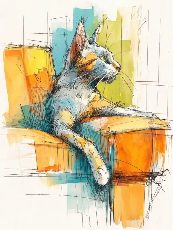 Cheap Watercolor Cat On The Couch 19