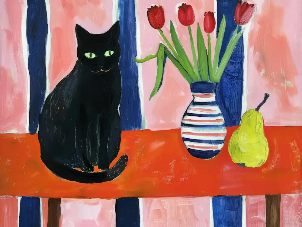 Low Price Black Cat With Tulips 6