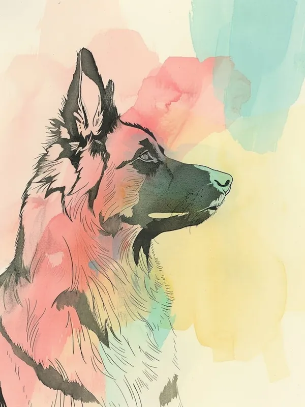 Pastel Belgian Sheepdog Line Illustration 3 Original
