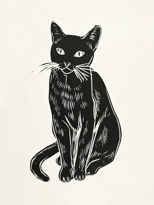 Burmese Cat Linocut Blockprint 3 Discount